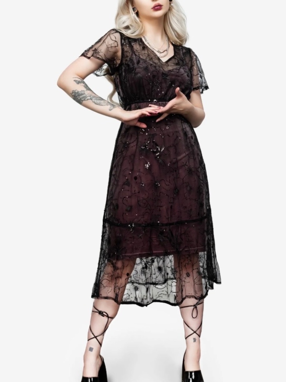 DISTURBIA LUNE SEQUINED TIERED VELVET SLIP DRESS AW22M300